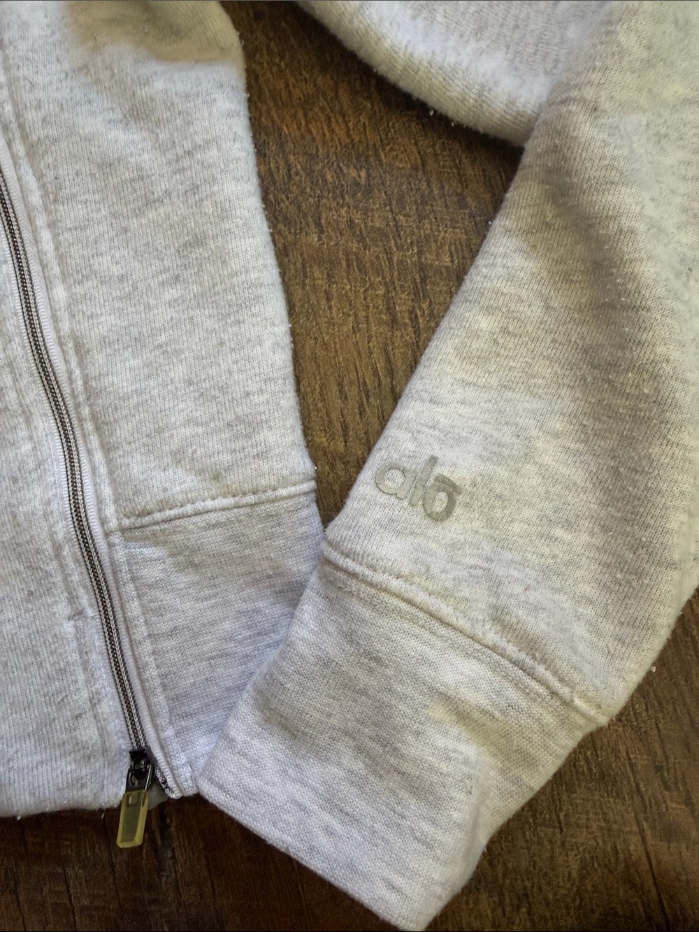 ALO Yoga Light Heather Gray Hooded Zip-Up Jacket - Picture 3 of 7